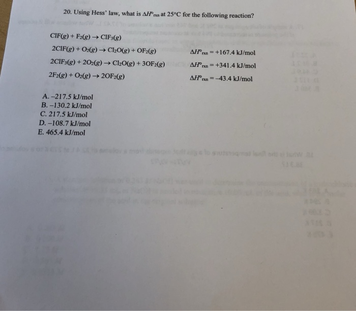 Solved Using Hess Law What Is A T At 25 C For The F Chegg Com