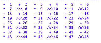 *7 /o8 9 /o110 11 /o112 - 13 1415 16 - 17 18 *19 o20 *21 /o22 23 /o24 - 25 26 2728 - 29 30 *31 o32 33 /o34 35 /o136 -37 3