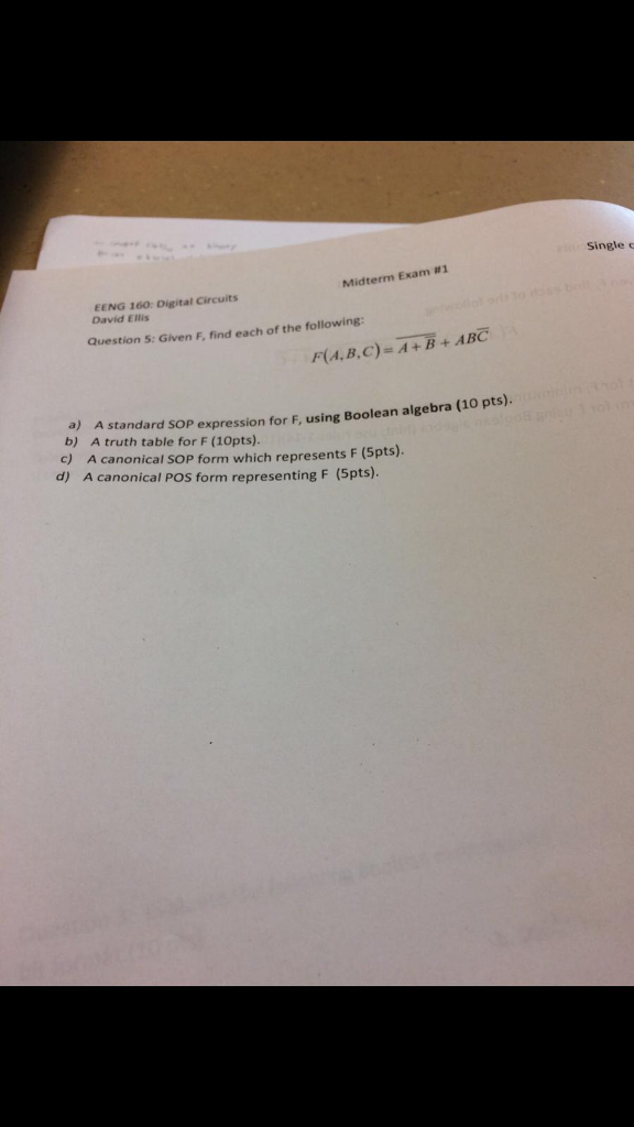 160: Solved: Single EENG Digital #1 ... Circuit C Exam Midterm