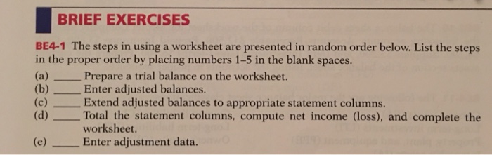Solved BRIEF EXERCISES BE4-1 The steps in using a worksheet | Chegg.com