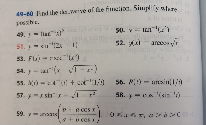 Solved 49 60 Find The Derivative Of The Function Simplif Chegg Com