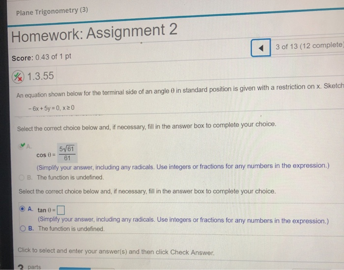 Solved Plane Trigonometry 3 Homework Assignment 2 3 Of