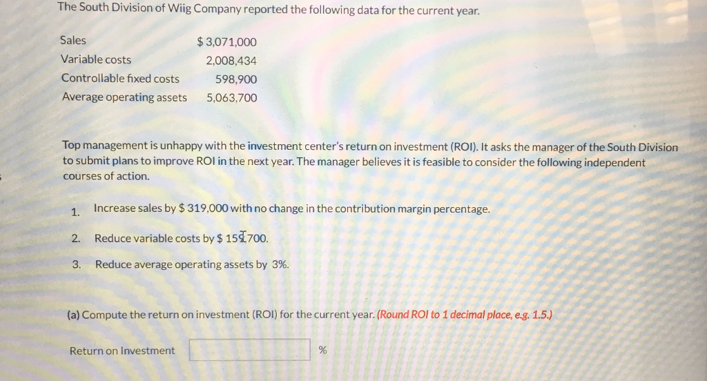 The South Division Of Wiig Pany Reported The Chegg 