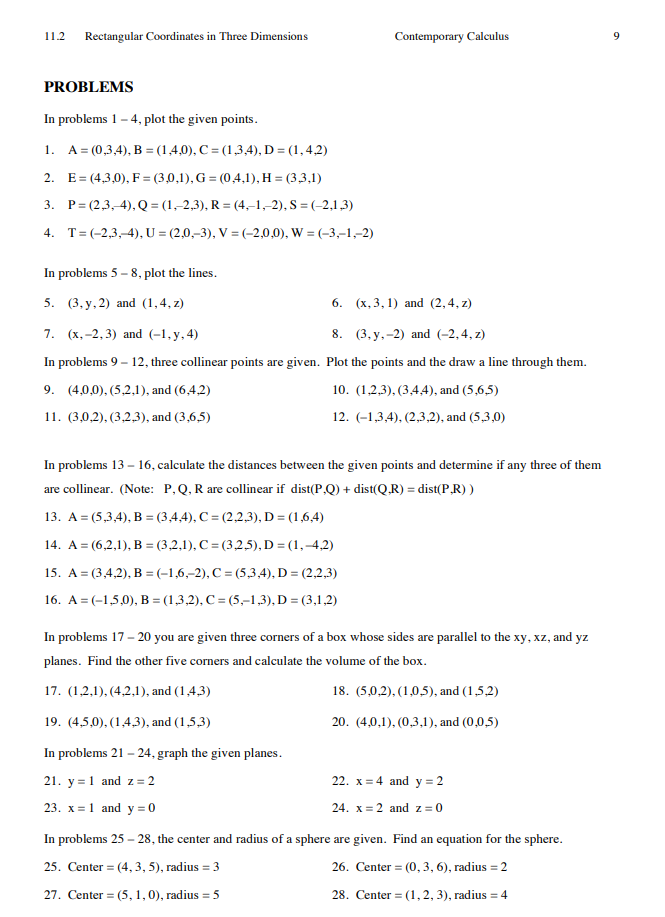 112 Rectangular Coordinates In Three Dimensions Co Chegg Com