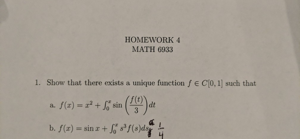 Solved Homework 4 Math 6933 1 Show That There Exists A U Chegg Com