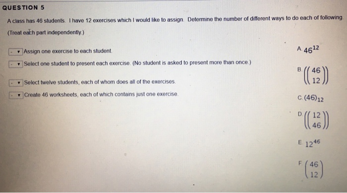 A class has 46 students I have 12 exercises which I