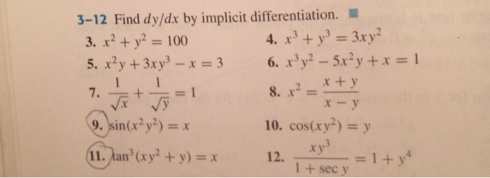 Solved 3 12 Find Dy Dx By Implicit Differentiation 3 X2 Chegg Com