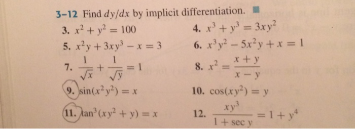 3 12 Find Dy Dx By Implicit Differentiation 3 X2 Chegg Com