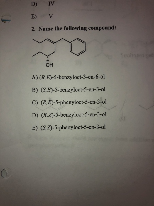 Solved D Iv E V 2 Name The Following Compound On A Chegg Com