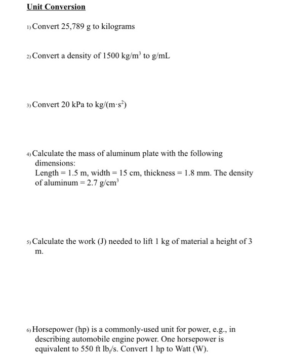 Unit Conversion I Convert 25 7 G To Kilograms 2 Chegg Com