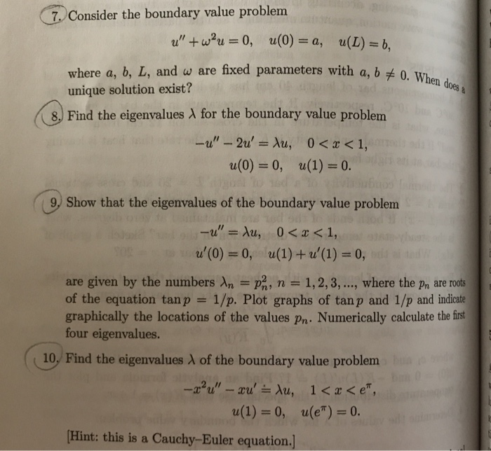 Consider The Boundary Value Problem Where A B L Chegg Com