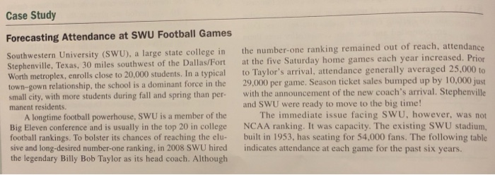 Case study forecasting attendance at swu football games image