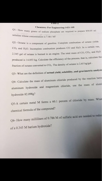 Solved Chemistry For Engineering 1421 105 Q1 How Many Gr Chegg Com