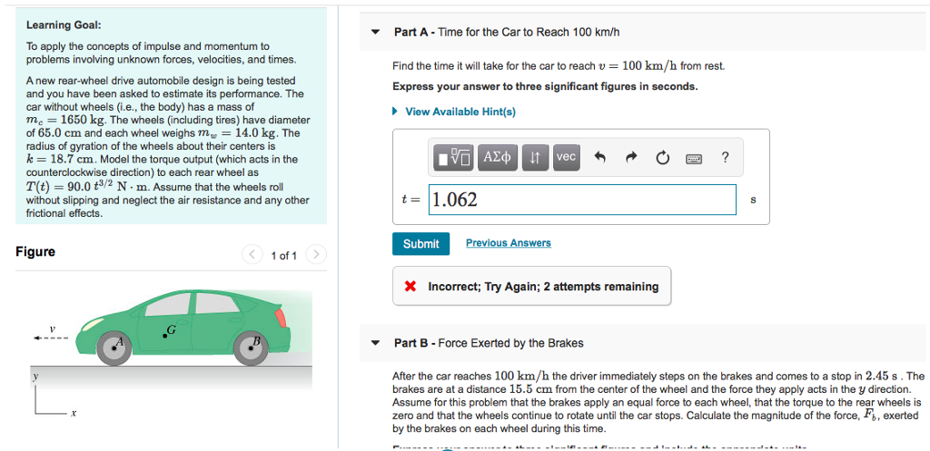Learning Goal Part A Time For The Car To Reach 100 Km H Learning Goal Part A Time For The Car To Reach 100 Km H