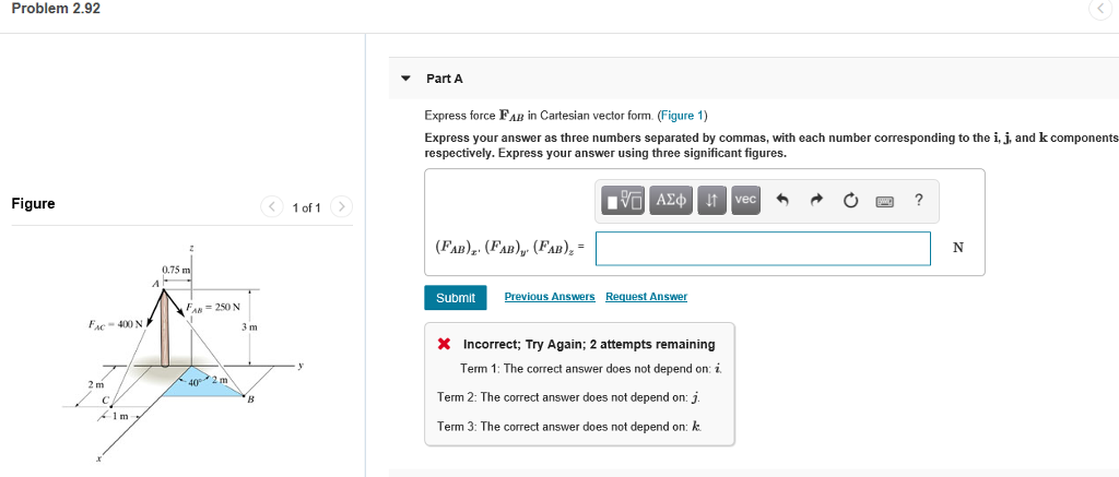 Solved Problem 2 92 Part A Express Force Fab In Cartesi Chegg Com