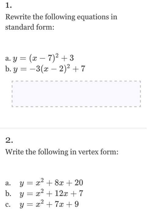 Solved Rewrite The Following Equations In Standard Form Chegg Com