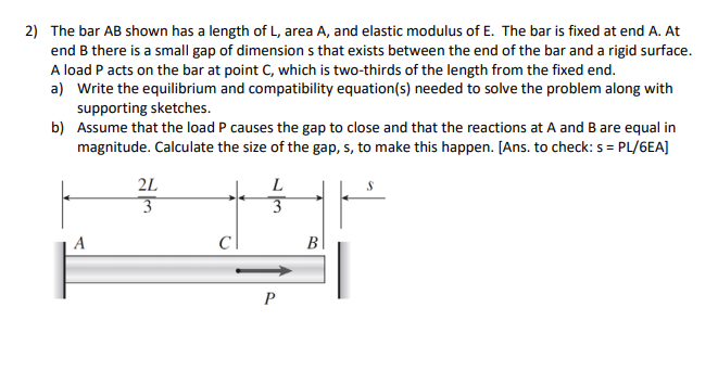 Solved 2 The Bar Ab Shown Has A Length Of L Area And 2 The Bar Ab Shown Has A Length Of L Area And