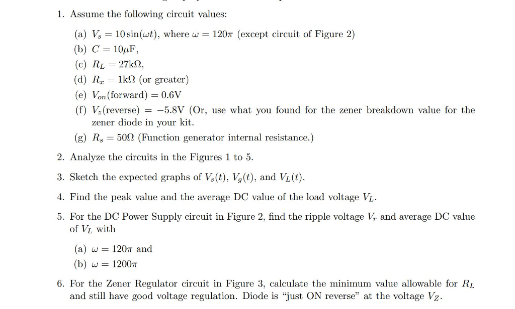 Solved 1 Assume The Following Circuit Values A Vg 10 Chegg Com