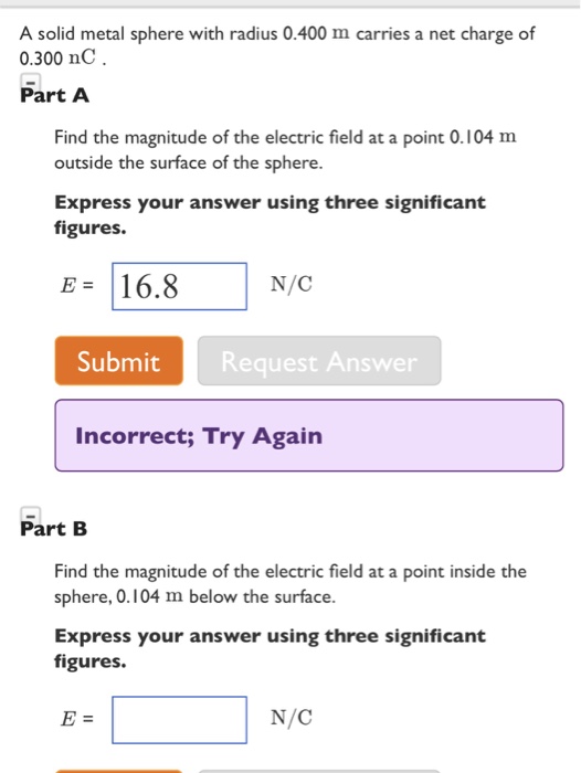 Solved A Solid Metal Sphere With Radius 0.400 M Carries A...