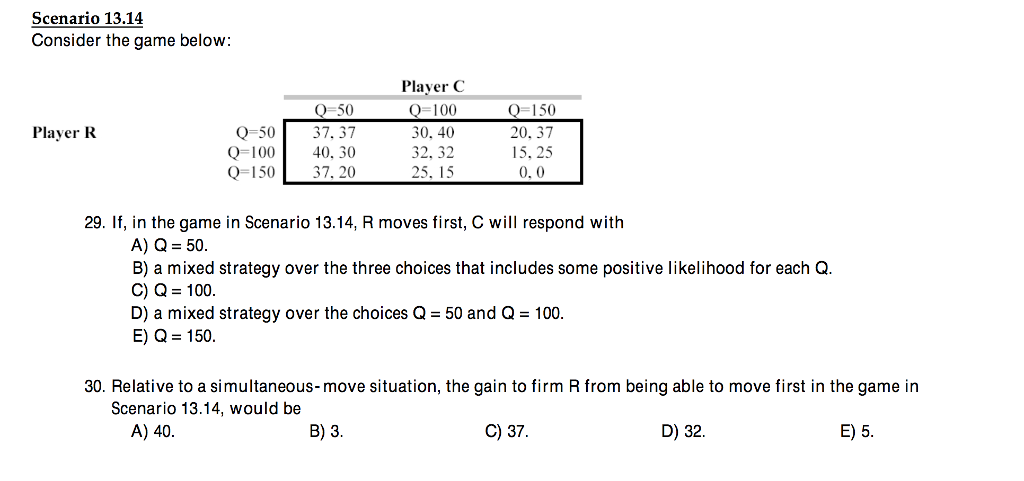 Solved Scenario 13 14 Consider The Game Below Plaver C O 100 Chegg Com