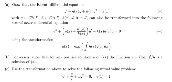 Solved Show That The Ricati Differential Equation Y Chegg Com
