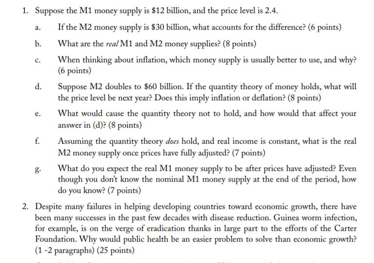 Solved: 1. Suppose The M1 Money Supply Is $12 Billion, And... | Chegg.com