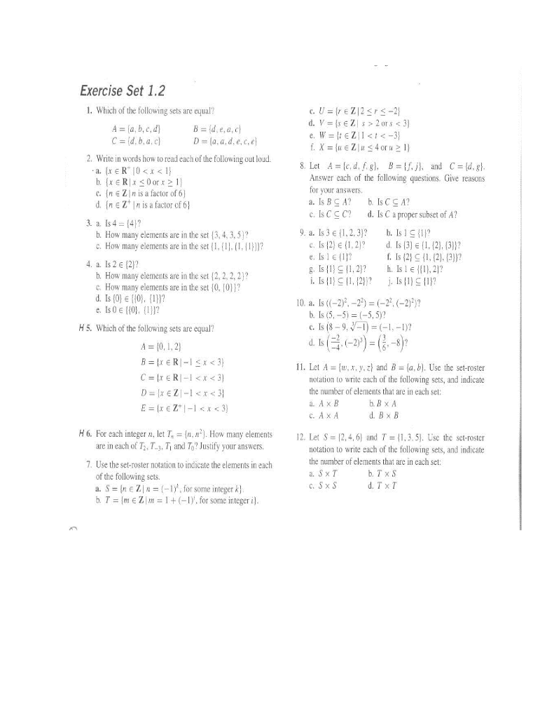 Solved Exercise Set 1 2 I Which Of The Following Sets Ar Chegg Com