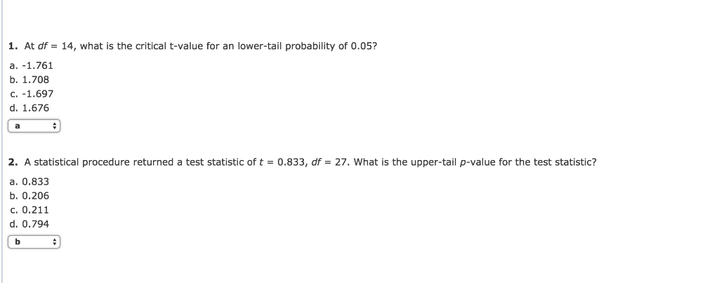 1 At Df 14 What Is The Critical T Value For An Chegg Com