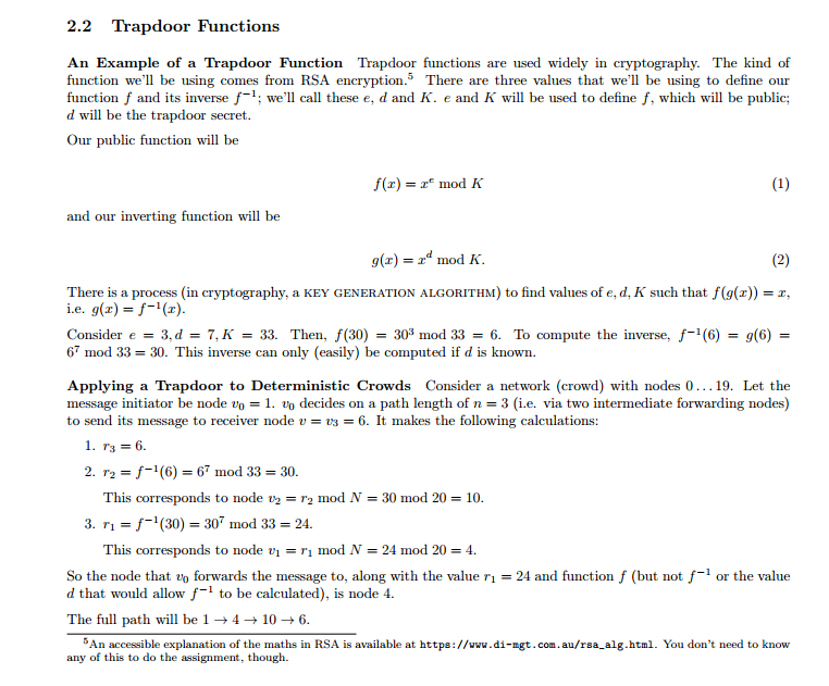 2.2 Trapdoor Functions An Example of a Trapdoor Function Trapdoor functions are used widely in cryptography. The kind of func