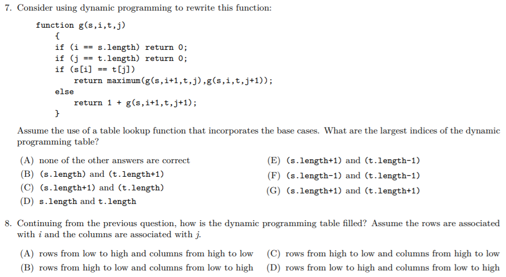 Solved 7 Consider Using Dynamic Programming To Rewrite T