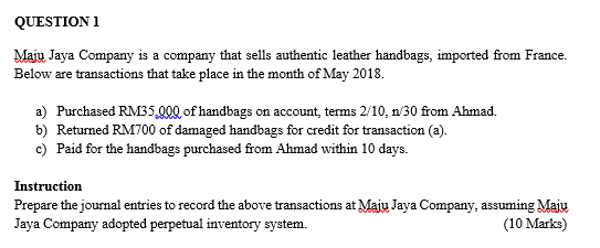 Solved Question Maju Jaya Company Is A Company That Sells Chegg Com