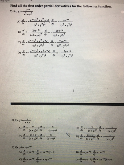 Solved Find All The First Order Partial Derivatives For The Chegg Com