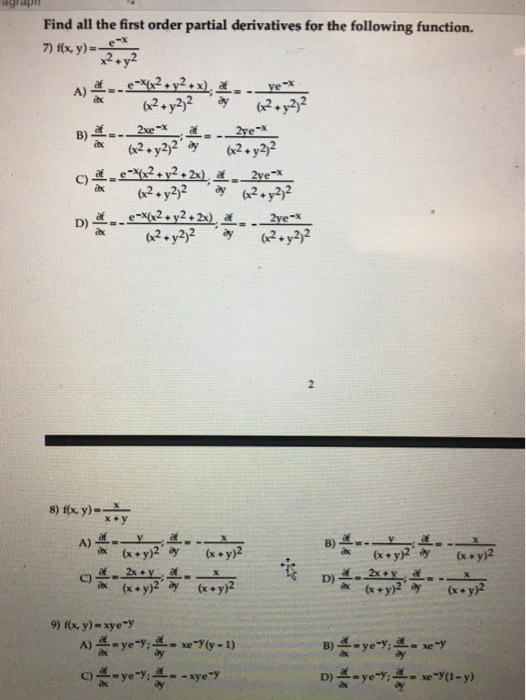 Find All The First Order Partial Derivatives For The Chegg Com