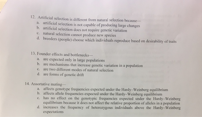 Solved 12 Artificial Selection Is Different From Natural Chegg Com