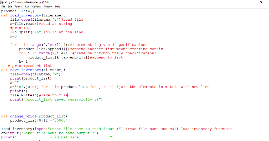 Solved Please Python Create Function Called Loadinventory Filename Filename Argument Case Specif Q