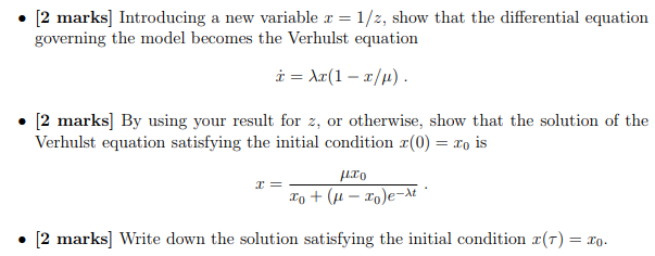 Solved Problem 1 A Model For Population Growth Is Based O Chegg Com