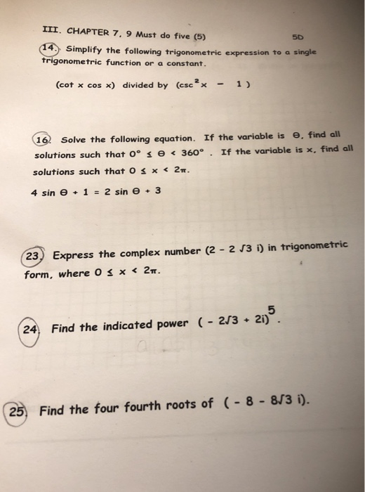 Solved Iii Chapter 7 9 Must Do Five 5 5d 44 Simplify Chegg Com