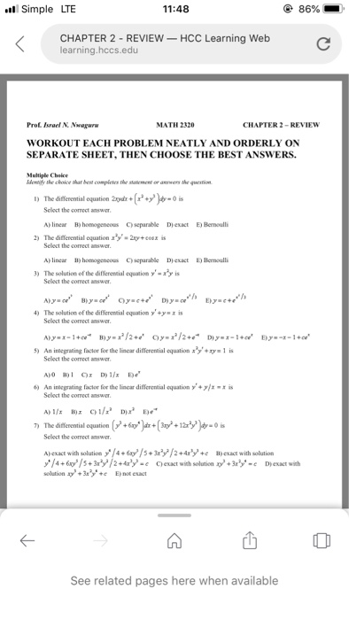 Solved Simple LTE 11:48 @ 86% CHAPTER 2 - REVIEW- HCC