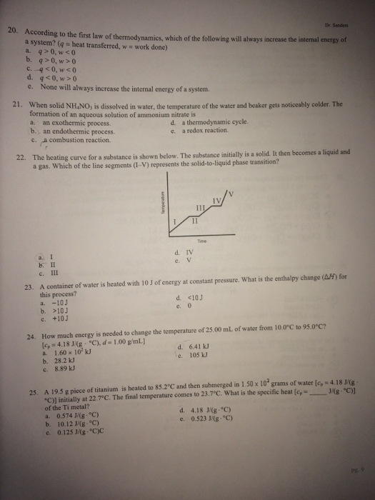 Solved According To The First Law Of Thermodynamics Chegg Com