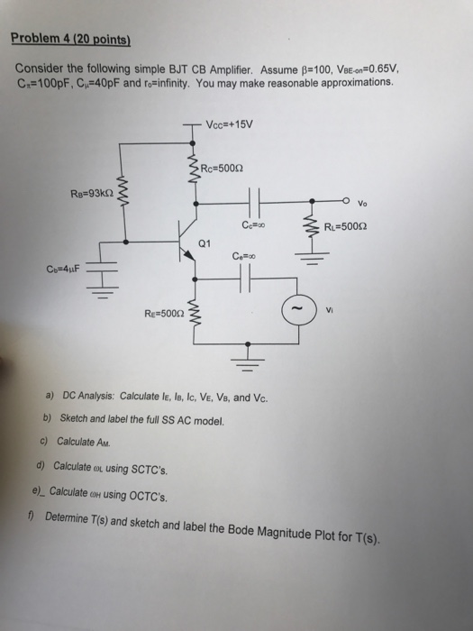 Solved Consider The Following Simple Bjt Cb Amplifier As Chegg Com