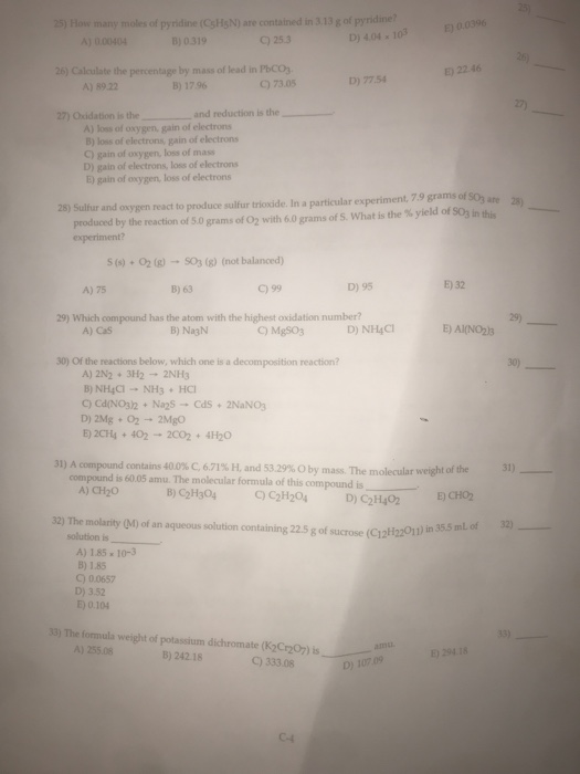 Solved 25) How Many Moles Of Pyridine (Cshsn) Are Contained | Chegg.com Solved 25) How Many Moles Of Pyridine (Cshsn) Are Contained | Chegg.com
