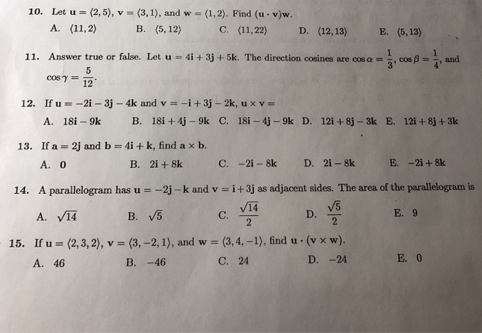 Solved Let U 2 5 V 3 1 And W A 11 2 B 5 12 Chegg Com