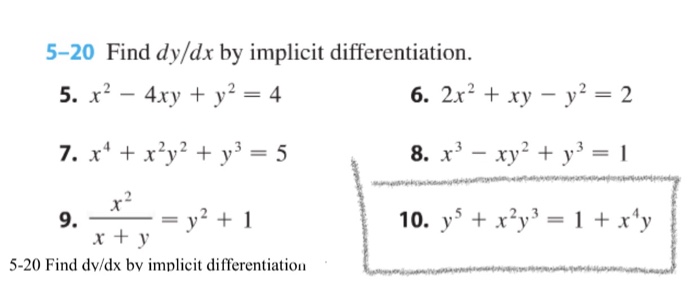 Find dx/dy by the implicit differentiation.