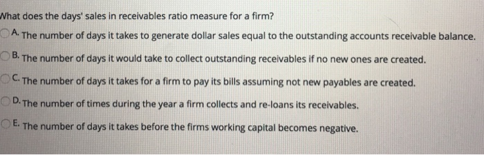 What Does The Days Sales In Receivables Ratio Chegg Com