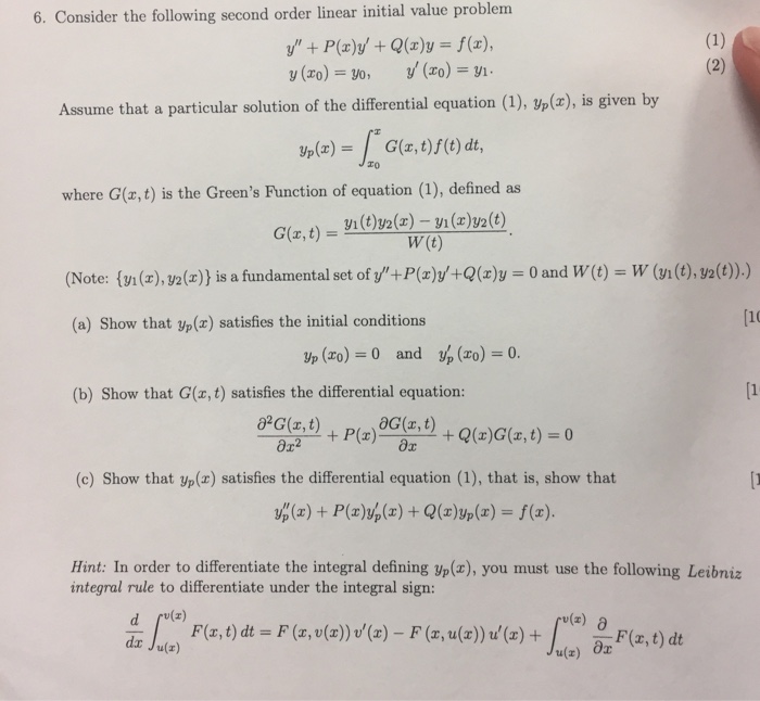 Solved 6 Consider The Following Second Order Linear Init Chegg Com