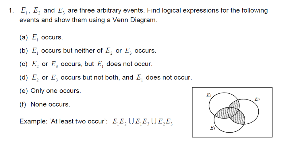 solved 1 e e2 and e are three arbitrary events find l venn diagram logic examples