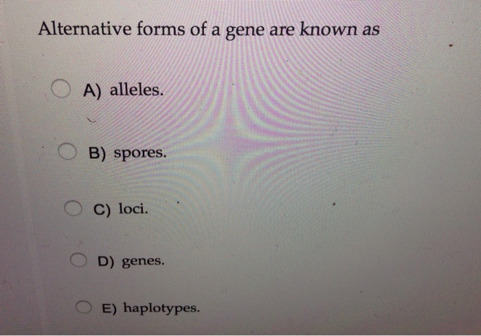 Solved Alternative forms of a gene are known as A) alleles. | Chegg.com