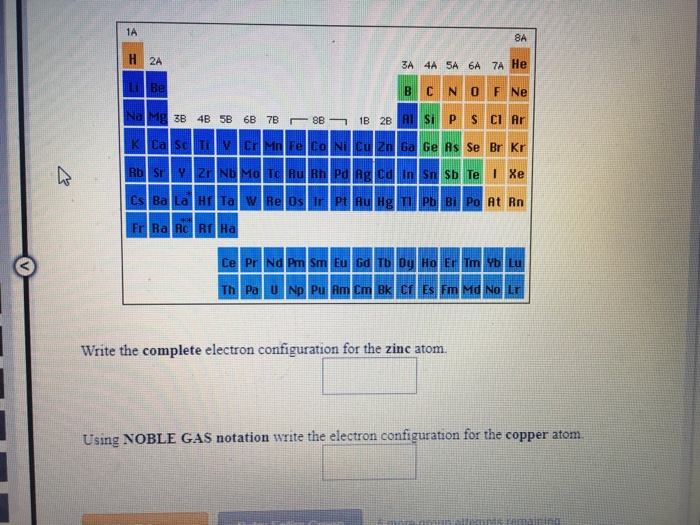 Solved 1A 8A 3A 4A 5A 6A 7A He Ga Ge As Se Br Kr At Rn Wr