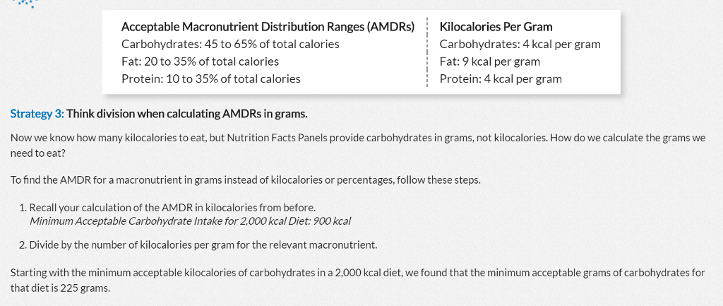 Solved Acceptable Macronutrient Distribution Ranges Amdr Chegg Com