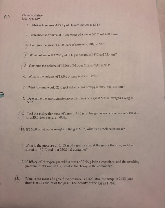 Chemistry The Ideal Gas Law Worksheet - Worksheet List